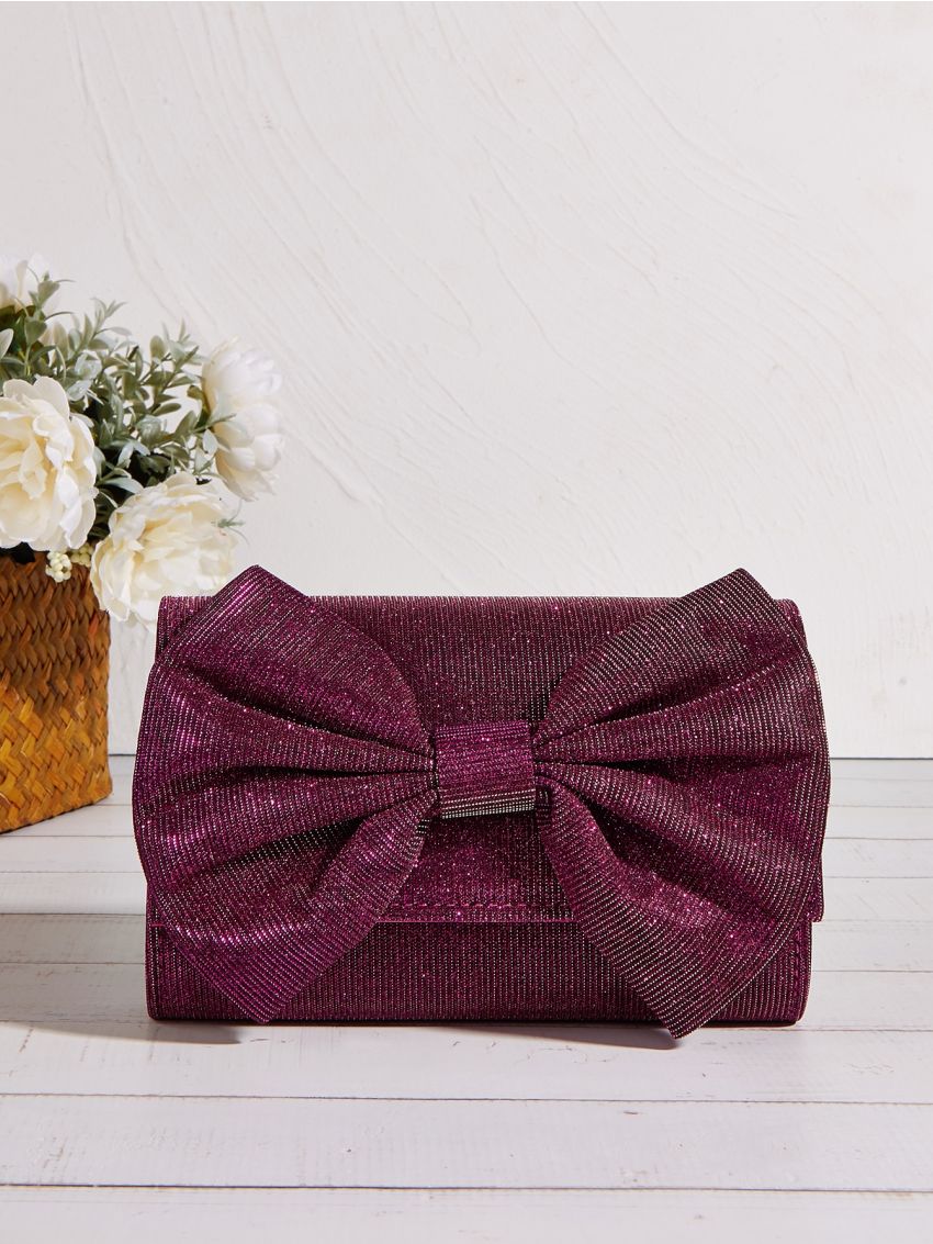 Glitter Bow Decor Flap Square Bag