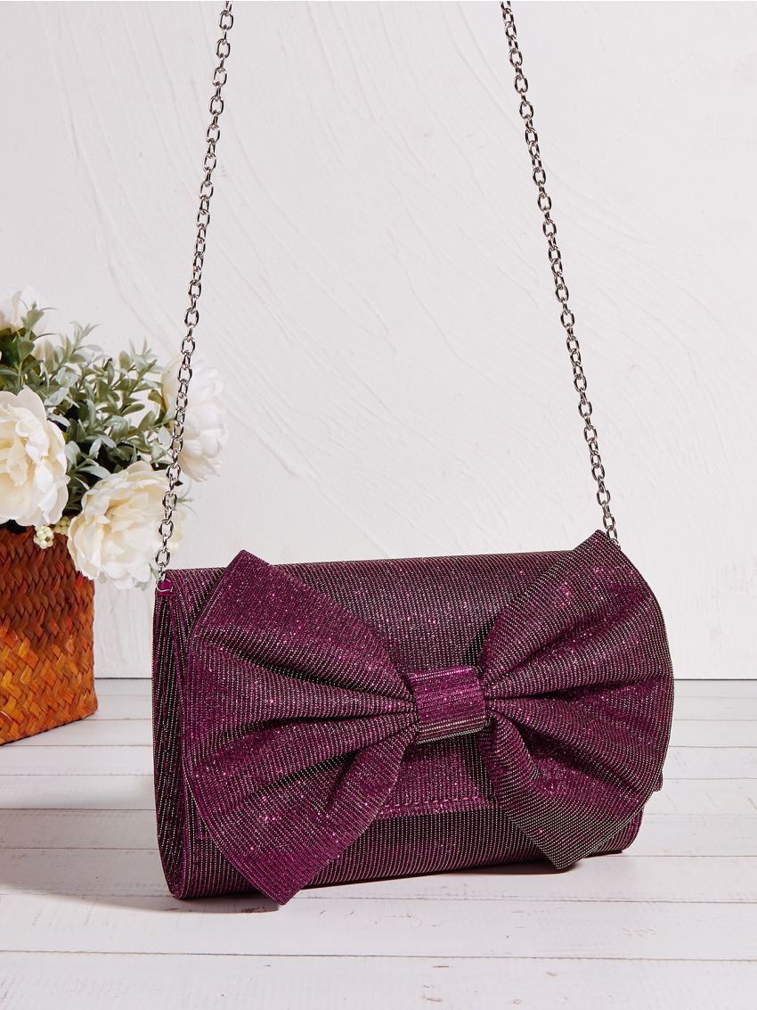 Glitter Bow Decor Flap Square Bag