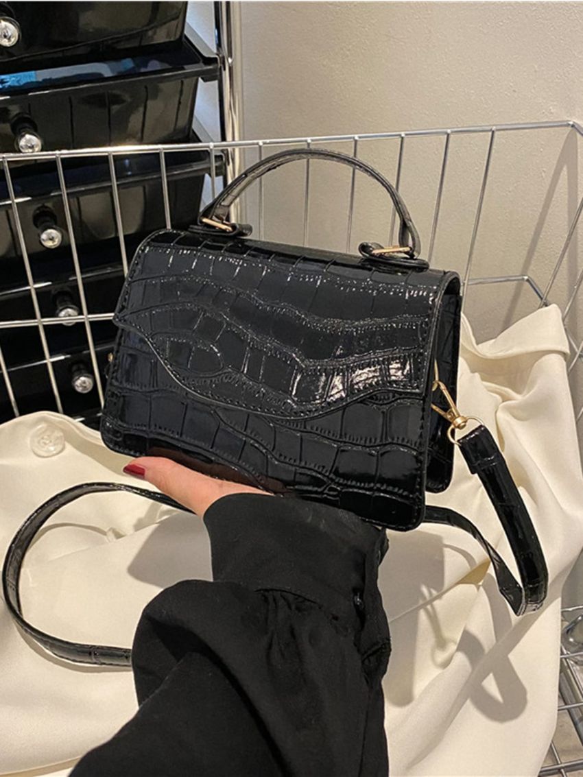 Mini Crocodile Embossed Flap Square Bag