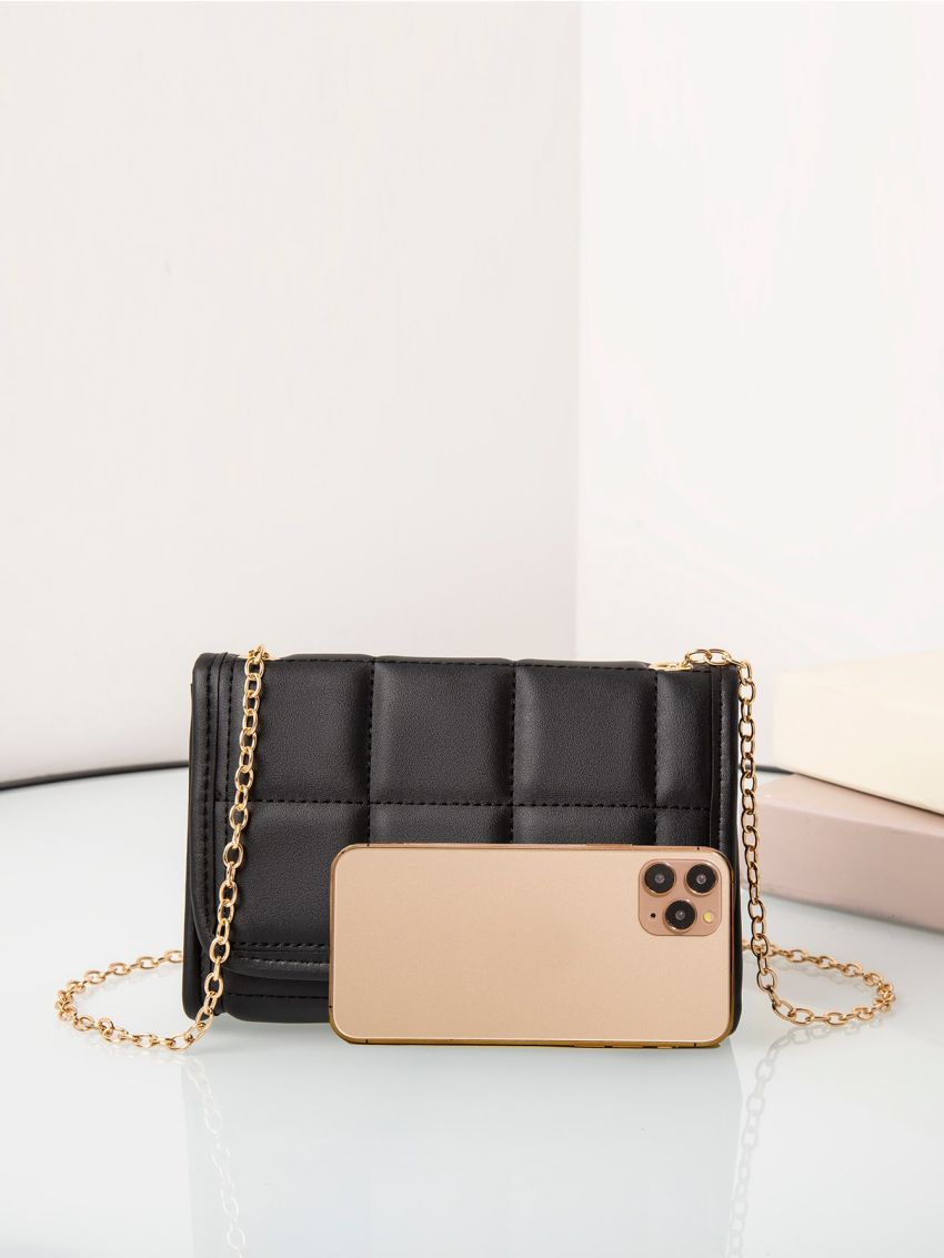 Mini Geometric Quilted Chain Crossbody Bag