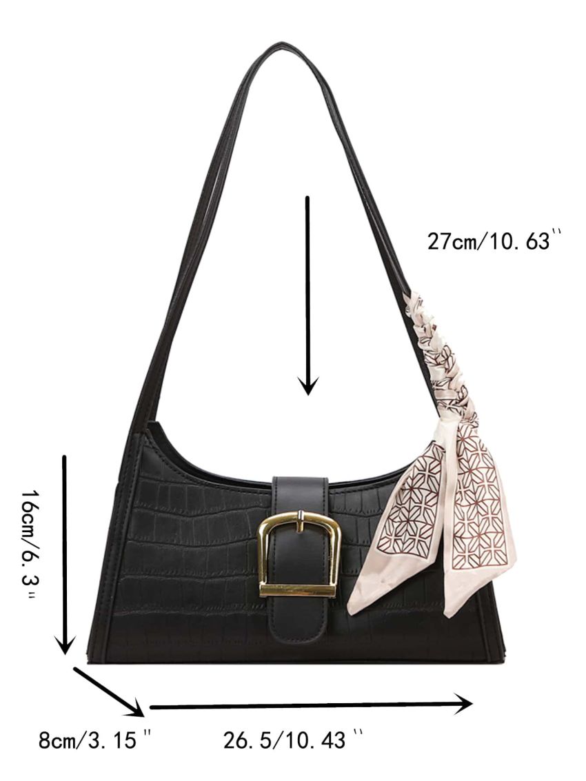 Crocodile Embossed Twilly Scarf Decor Baguette Bag