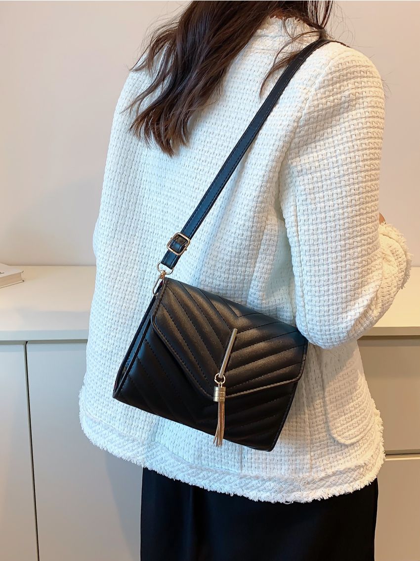 Mini Chevron Tassel Decor Square Bag