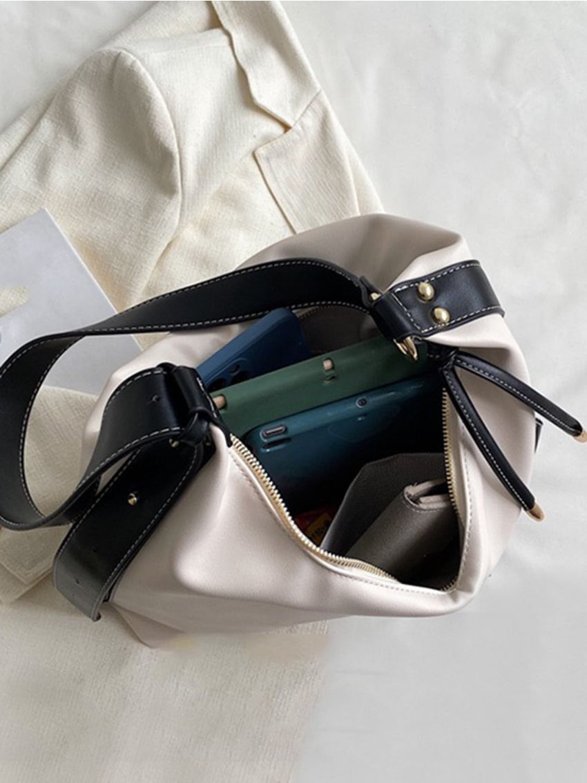 Two Tone Hobo Bag Fashionable Adjustable Strap PU For Daily Life