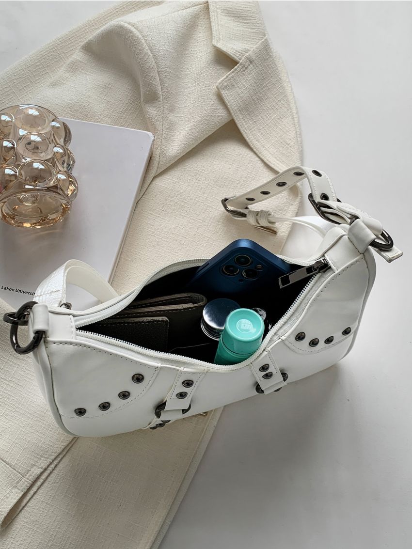 O-ring & Studded Decor Hobo Bag