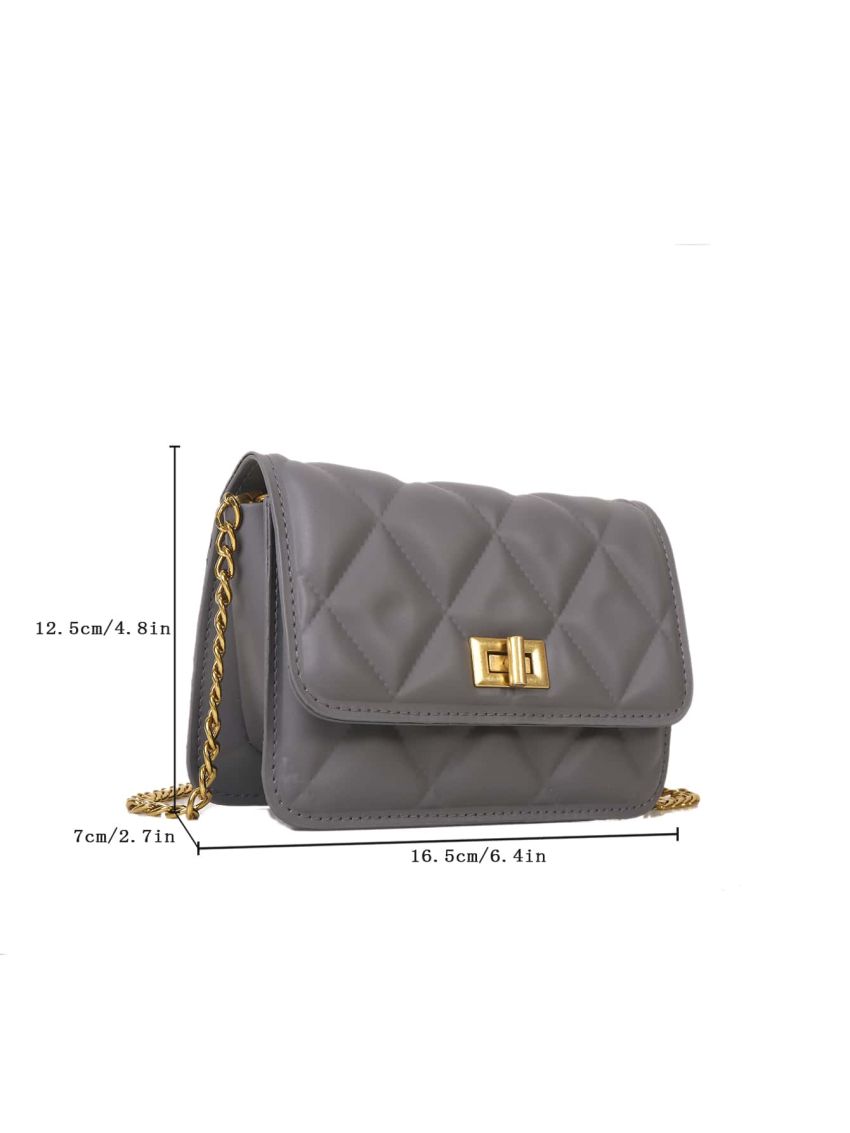 Mini Geometric Quilted Flap Twist Lock Design Chain Square Bag