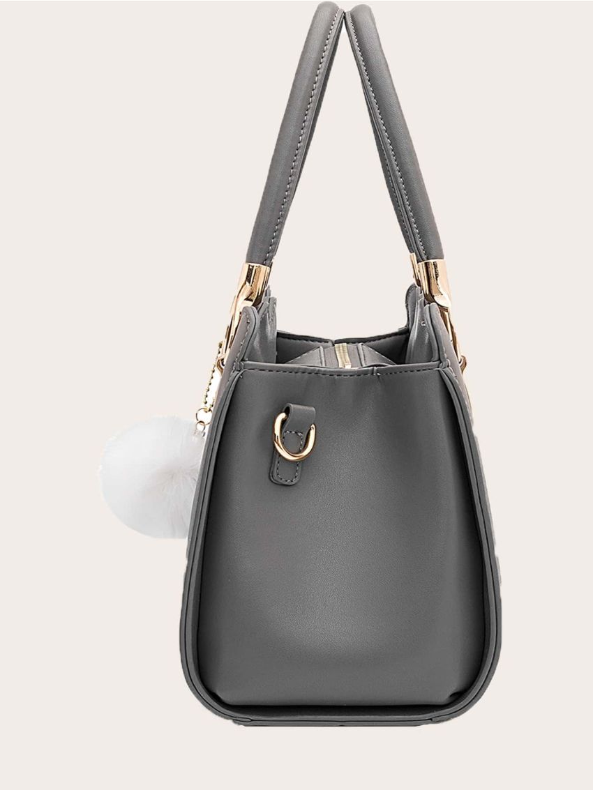 Letter Graphic Pom Pom Decor Square Bag