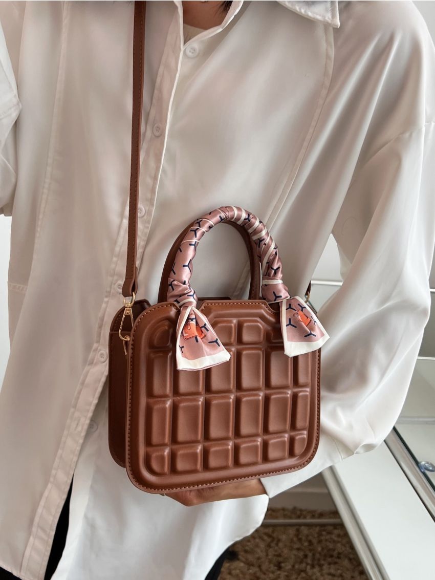 Mini Embossed Detail Twilly Scarf Decor Square Bag