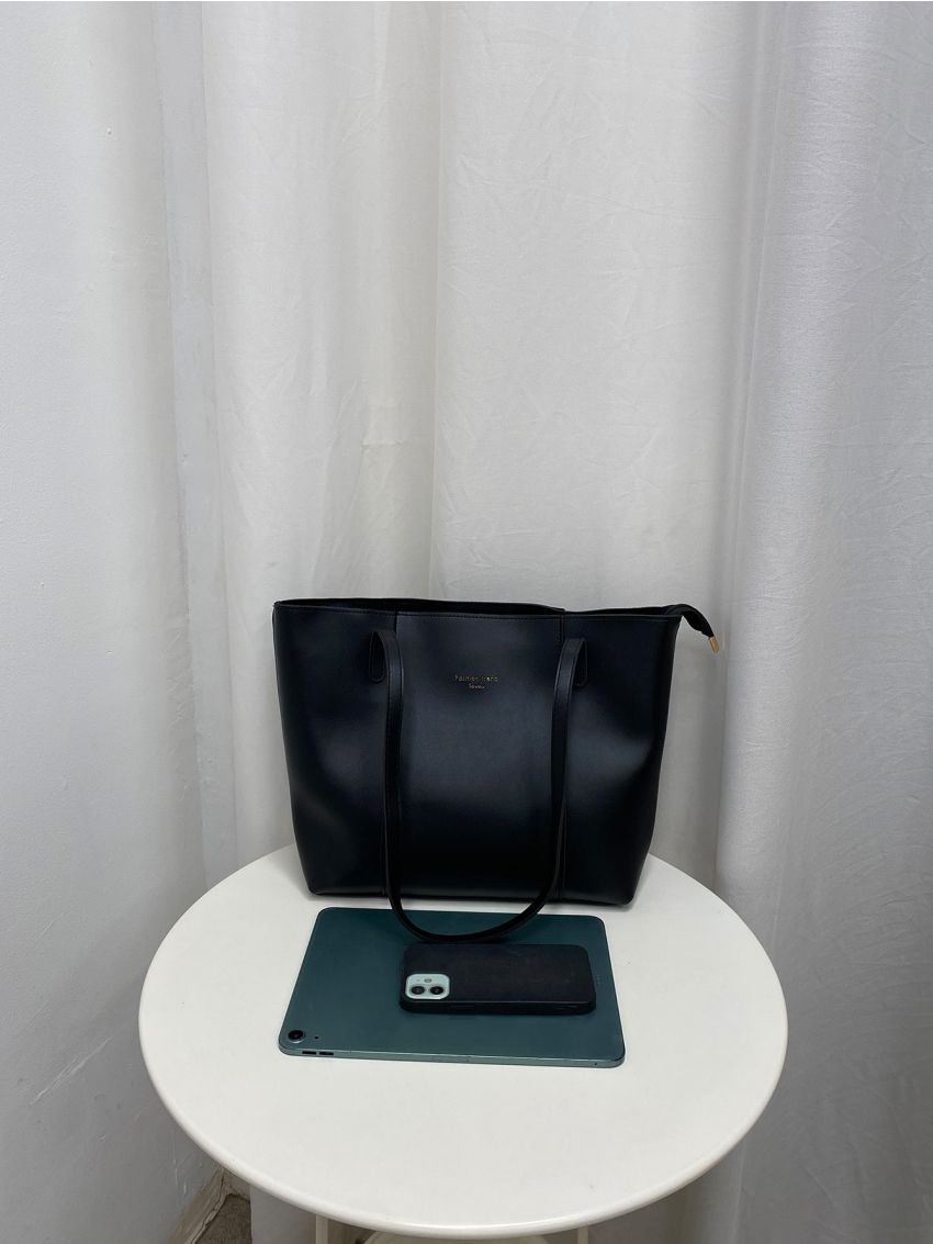 Letter Embossed Shoulder Tote Bag