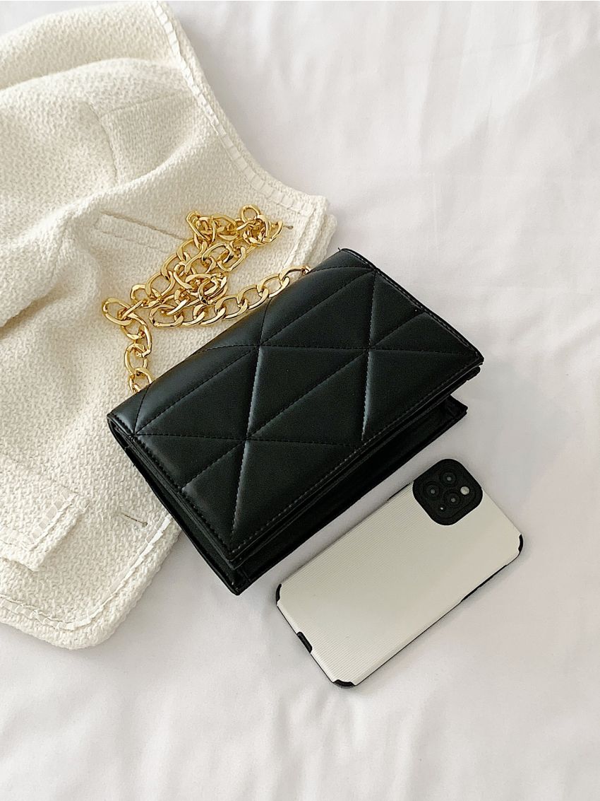 Geometric Quilted Flap Chain Square Bag