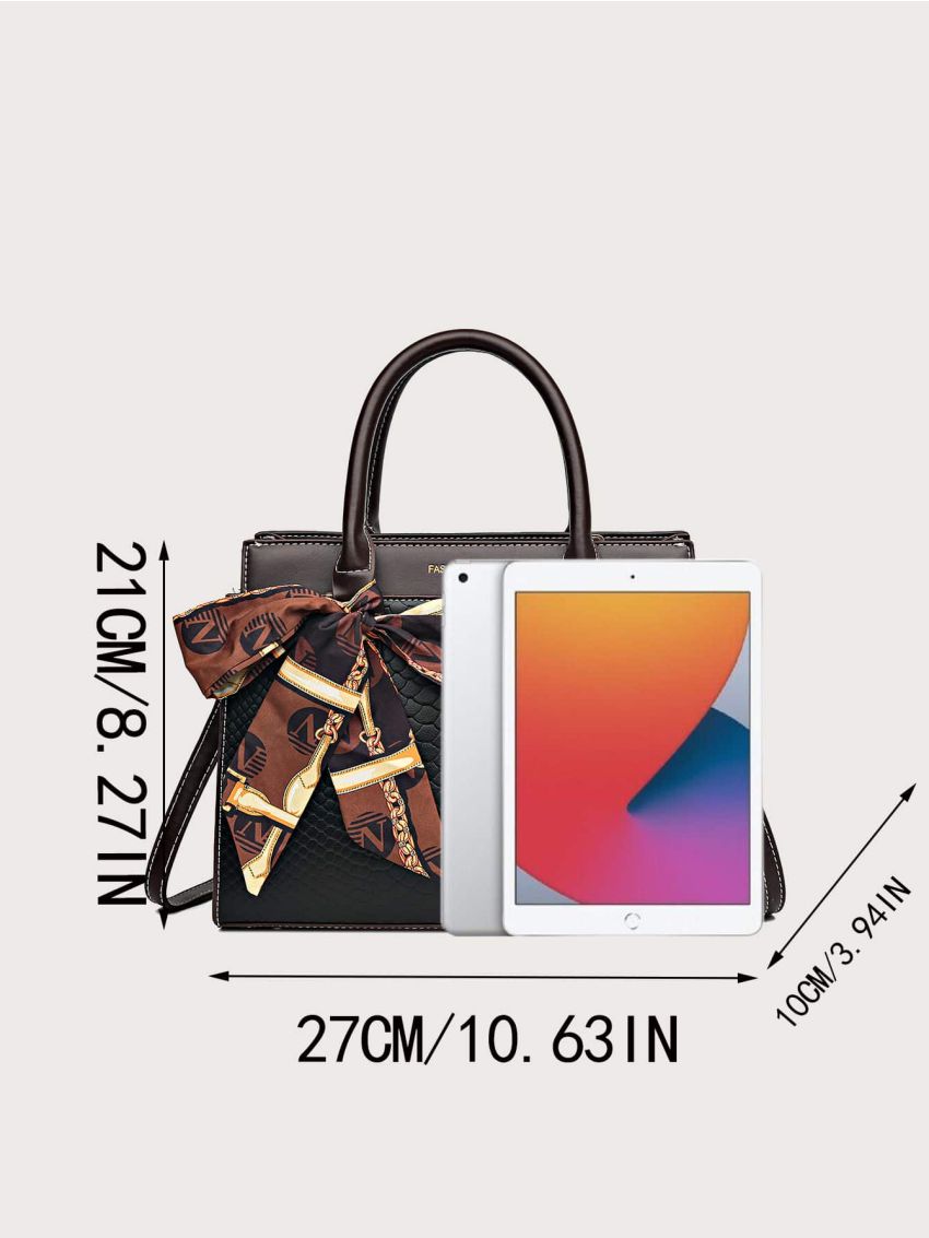 Crocodile Embossed Letter Detail Twilly Scarf Decor Square Bag