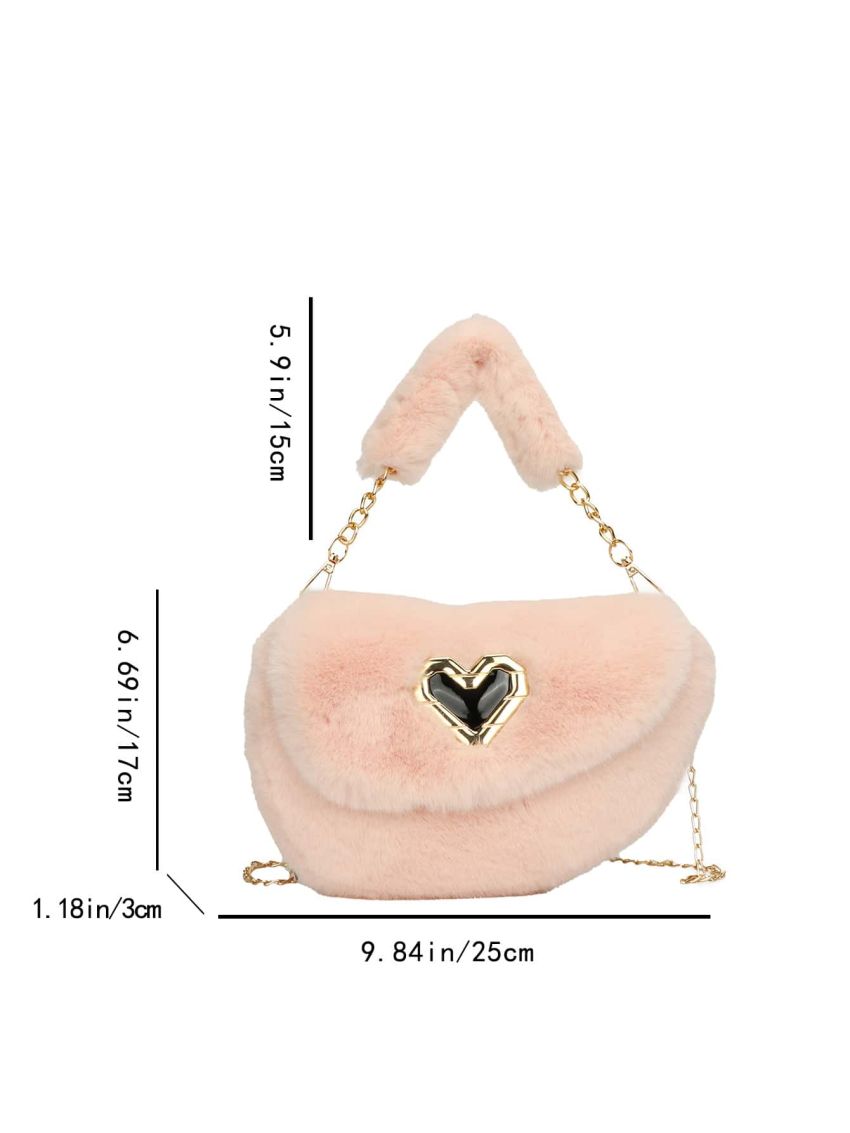 Heart Decor Flap Chain Fluffy Novelty Bag