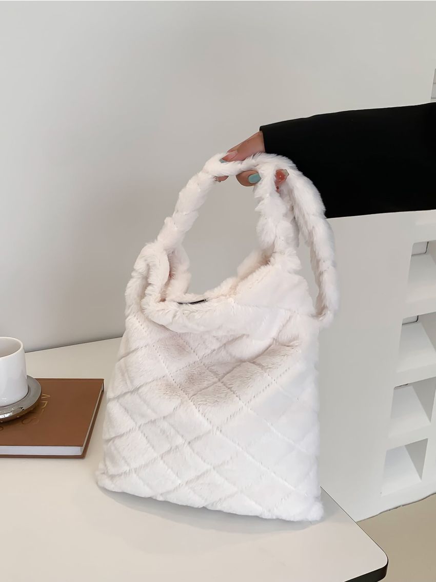 Stitch Detail Fluffy Hobo Bag