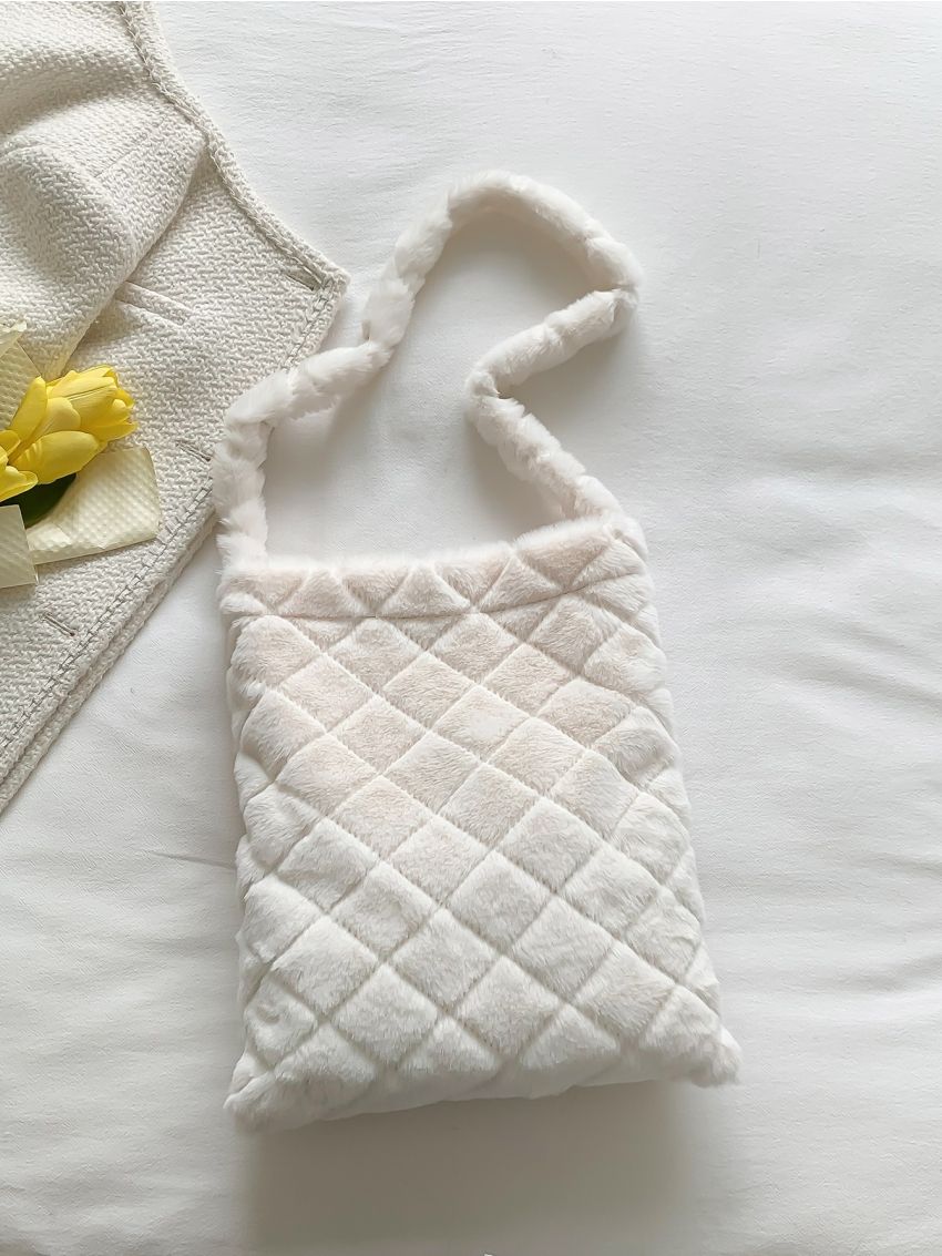 Stitch Detail Fluffy Hobo Bag