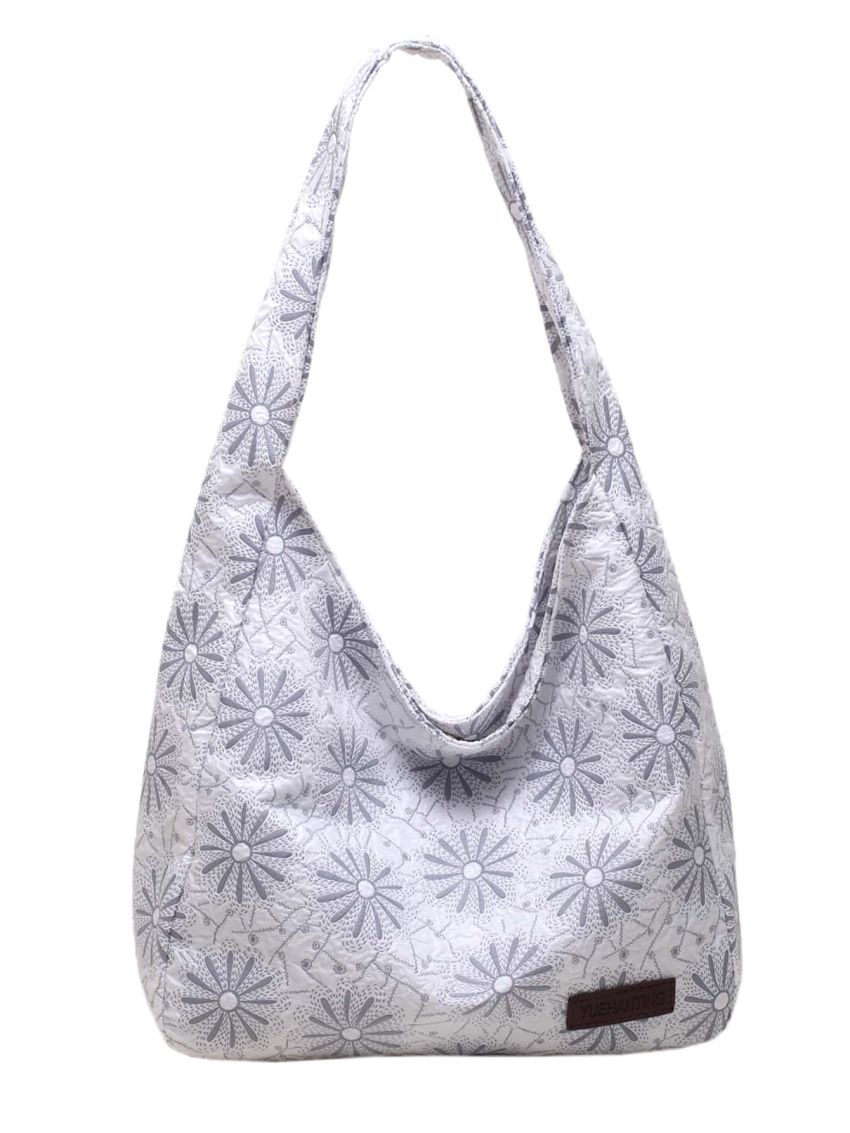 Floral Embroidered Letter Patch Decor Hobo Bag