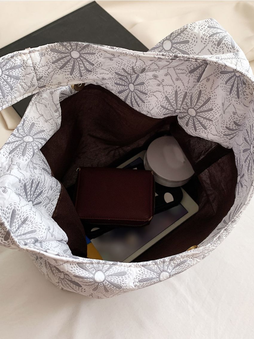 Floral Embroidered Letter Patch Decor Hobo Bag