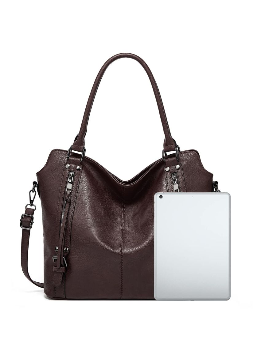 Litchi Embossed Studded Decor Shoulder Tote Bag, Mothers Day Gift For Mom