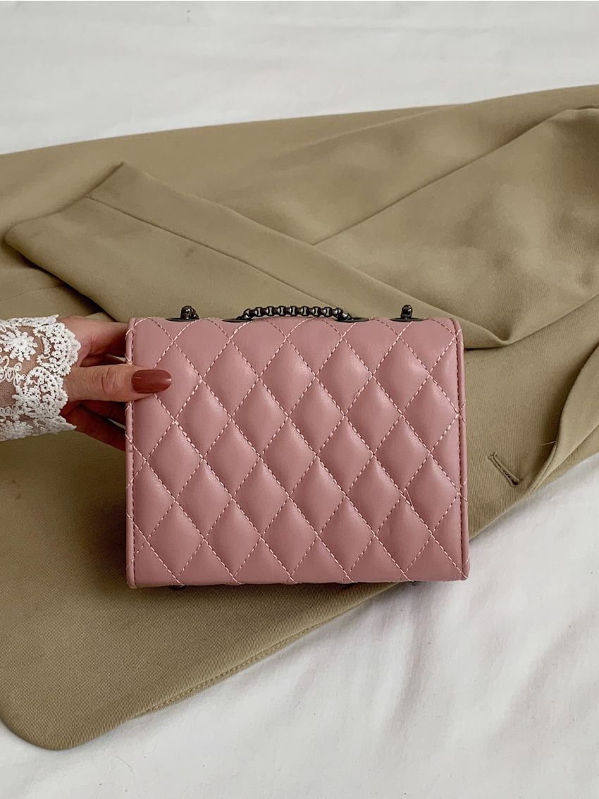 Mini Argyle Quilted Metal Lock Flap Chain Square Bag