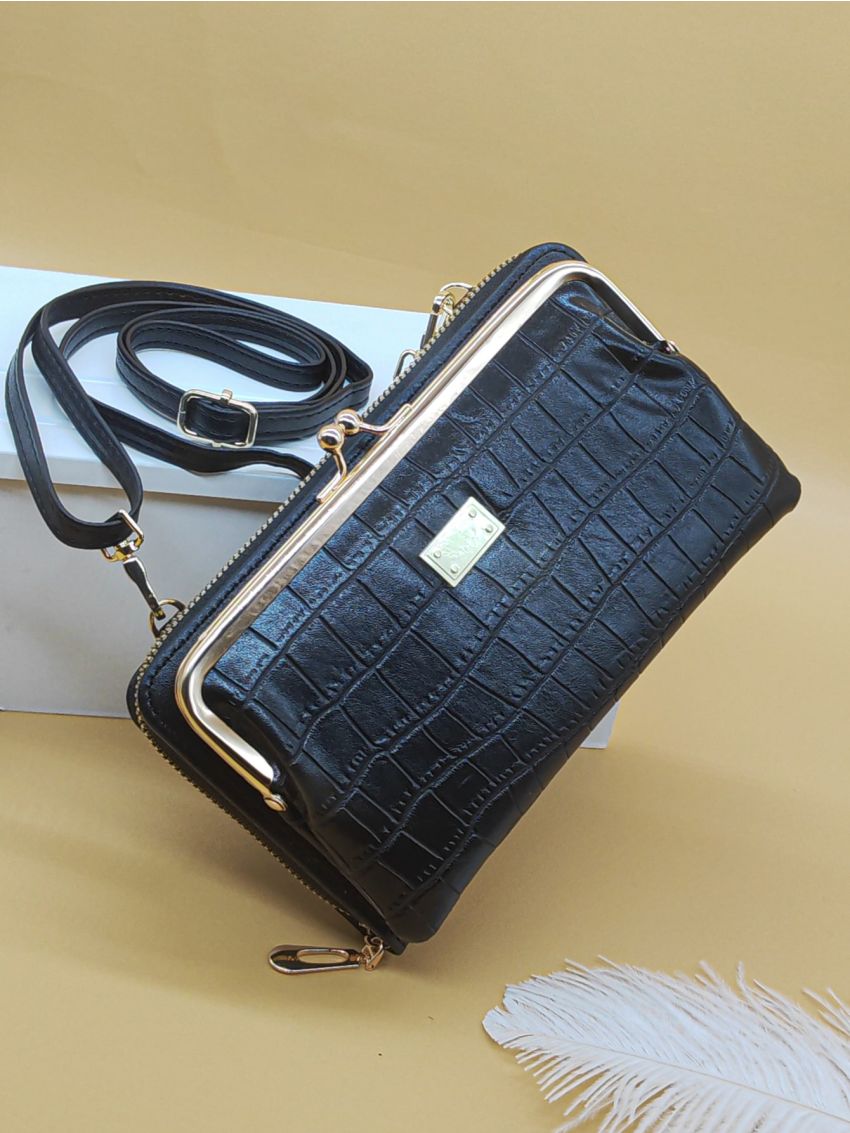 Crocodile Embossed Kiss Lock Phone Wallet