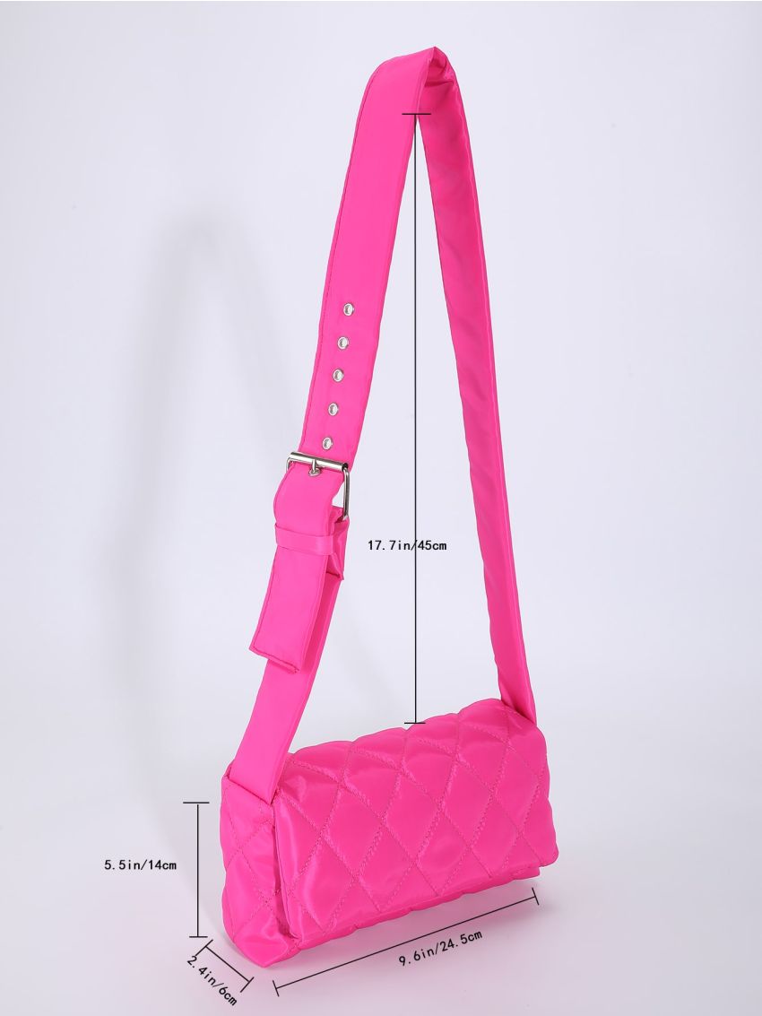 Neon Pink Quilted Flap Square Bag