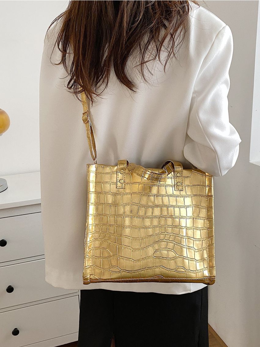 Crocodile Embossed Square Bag