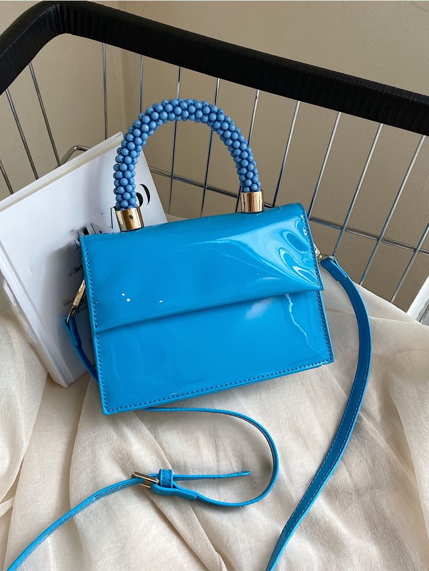 Mini Neon Pink Bead Decor Flap Square Bag