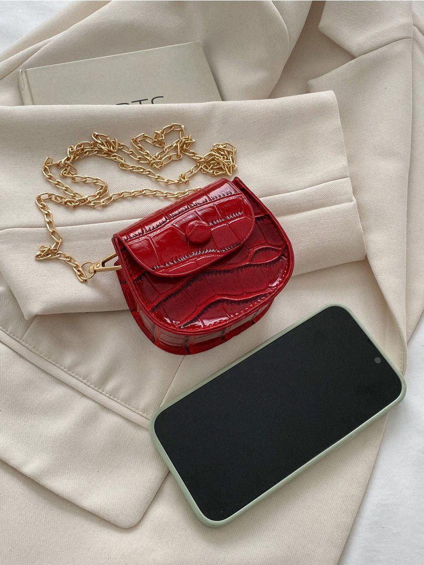 Mini Crocodile Embossed Saddle Bag