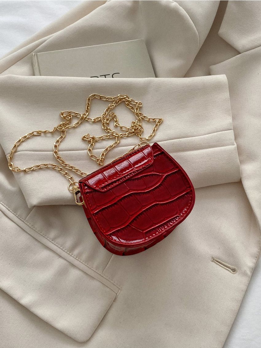 Mini Crocodile Embossed Saddle Bag