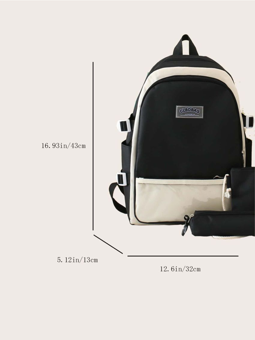 4pcs Letter Patch Decor Functional Backpack With Bag Charm