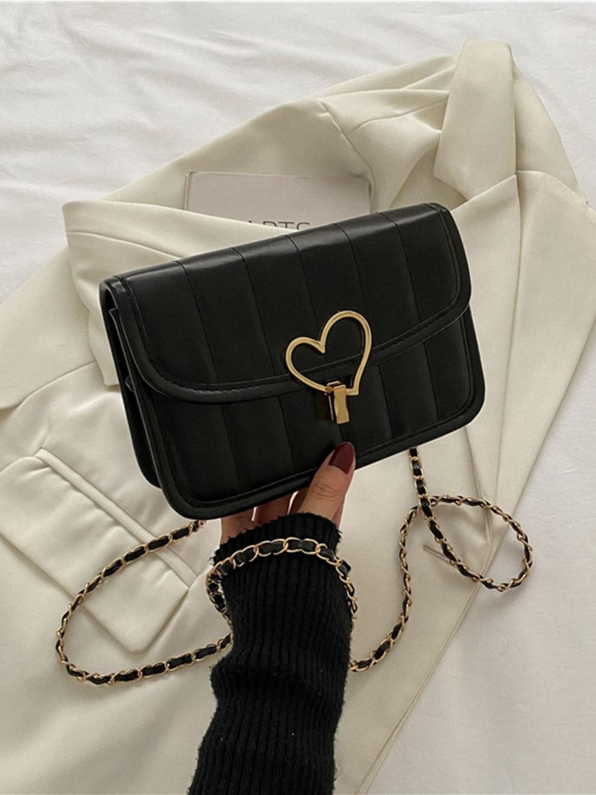 Mini Heart Lock Quilted Flap Chain Square Bag