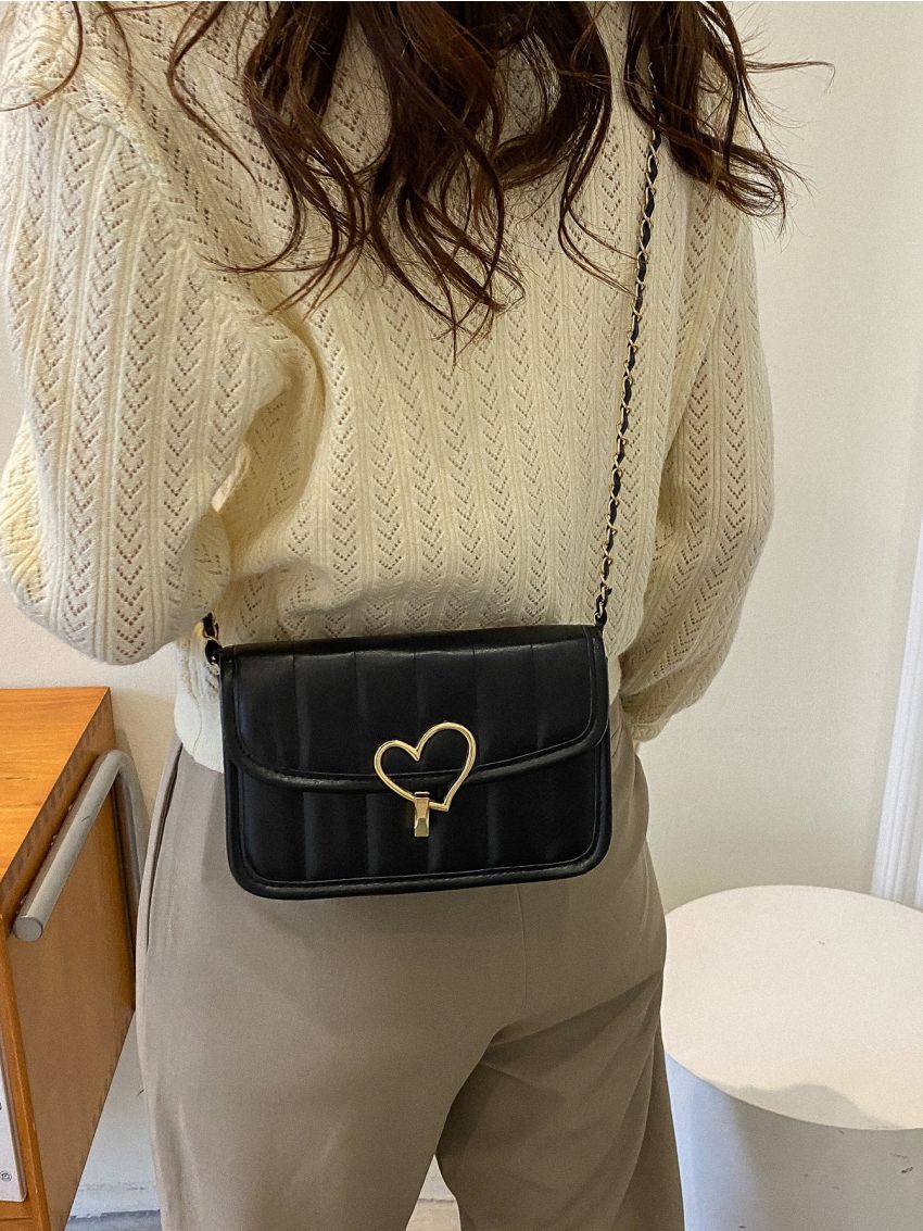 Mini Heart Lock Quilted Flap Chain Square Bag