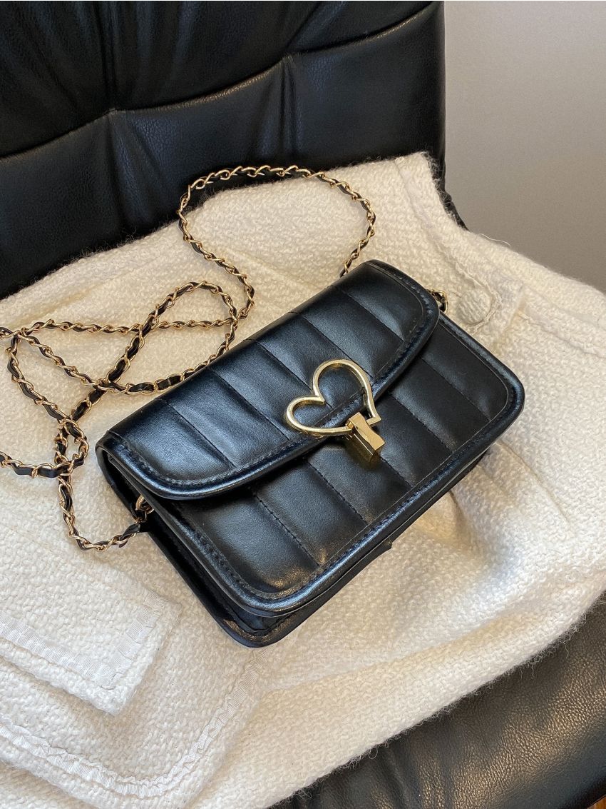 Mini Heart Lock Quilted Flap Chain Square Bag