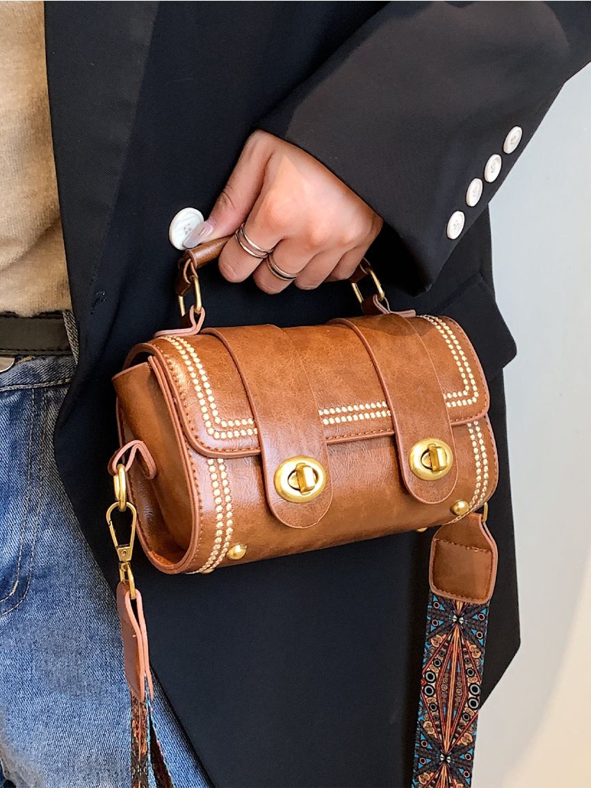 Mini Stitch Detail Twist Lock Flap Square Bag