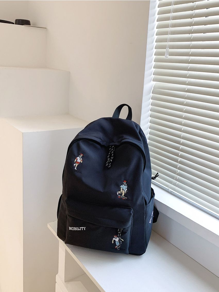 Figure & Letter Embroidery Functional Backpack