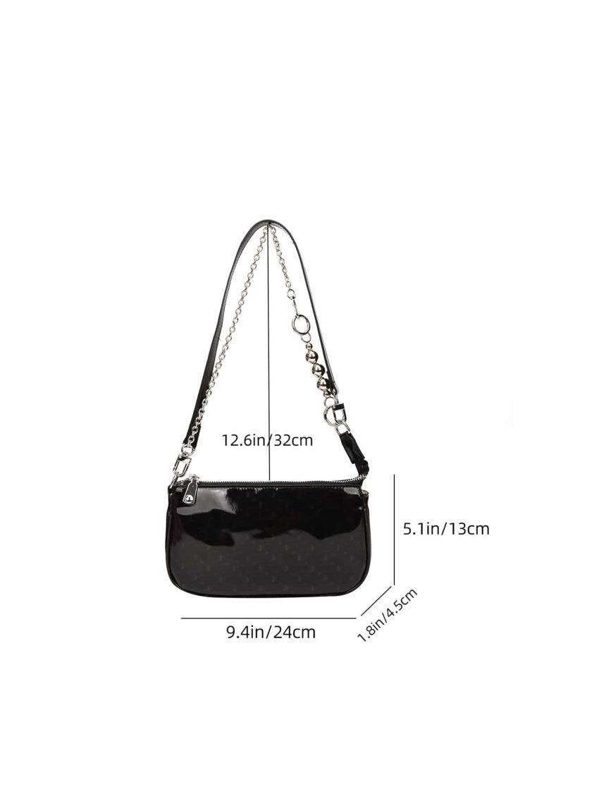 Artificial Patent Leather Baguette Bag