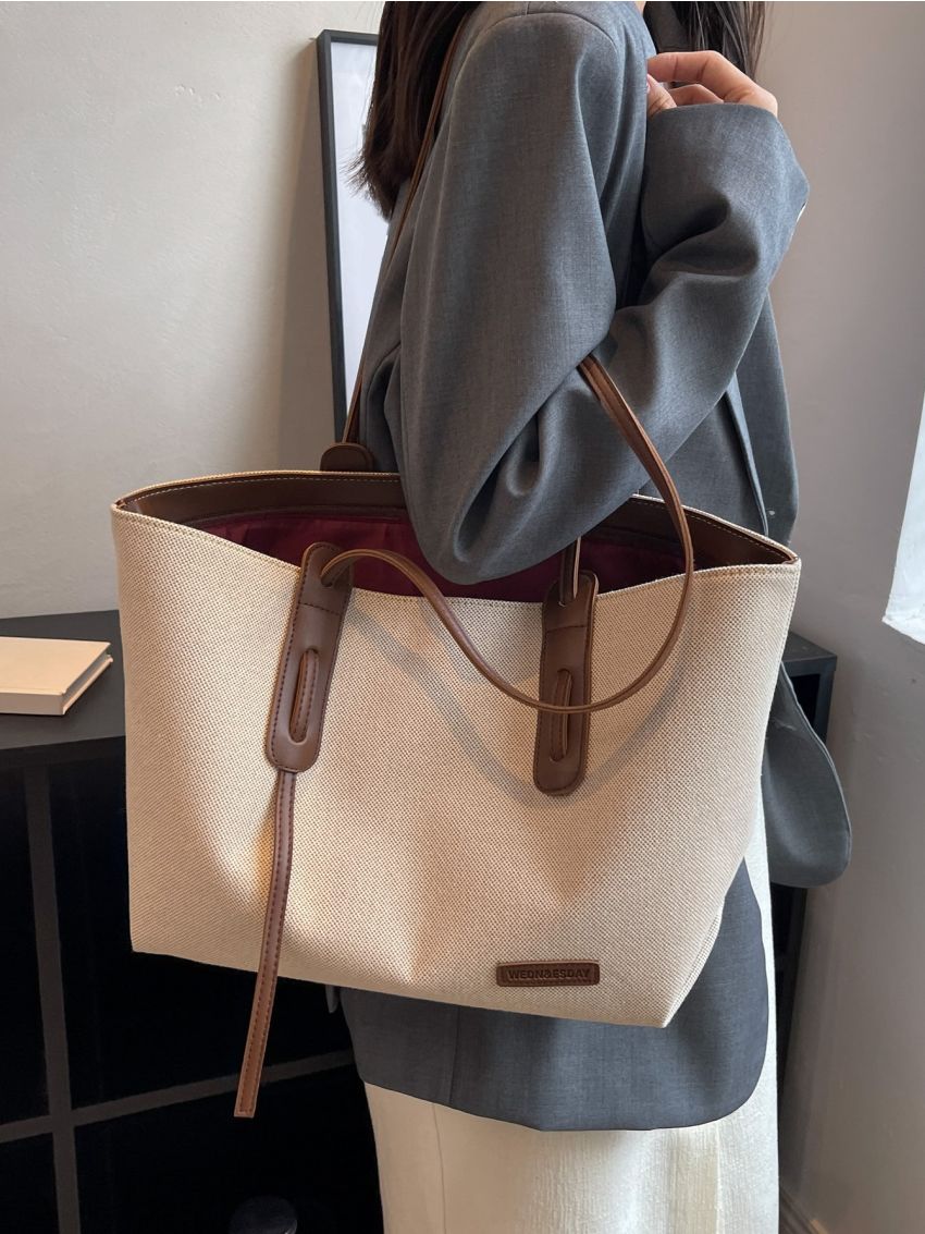 Letter Patch Decor Shoulder Tote Bag