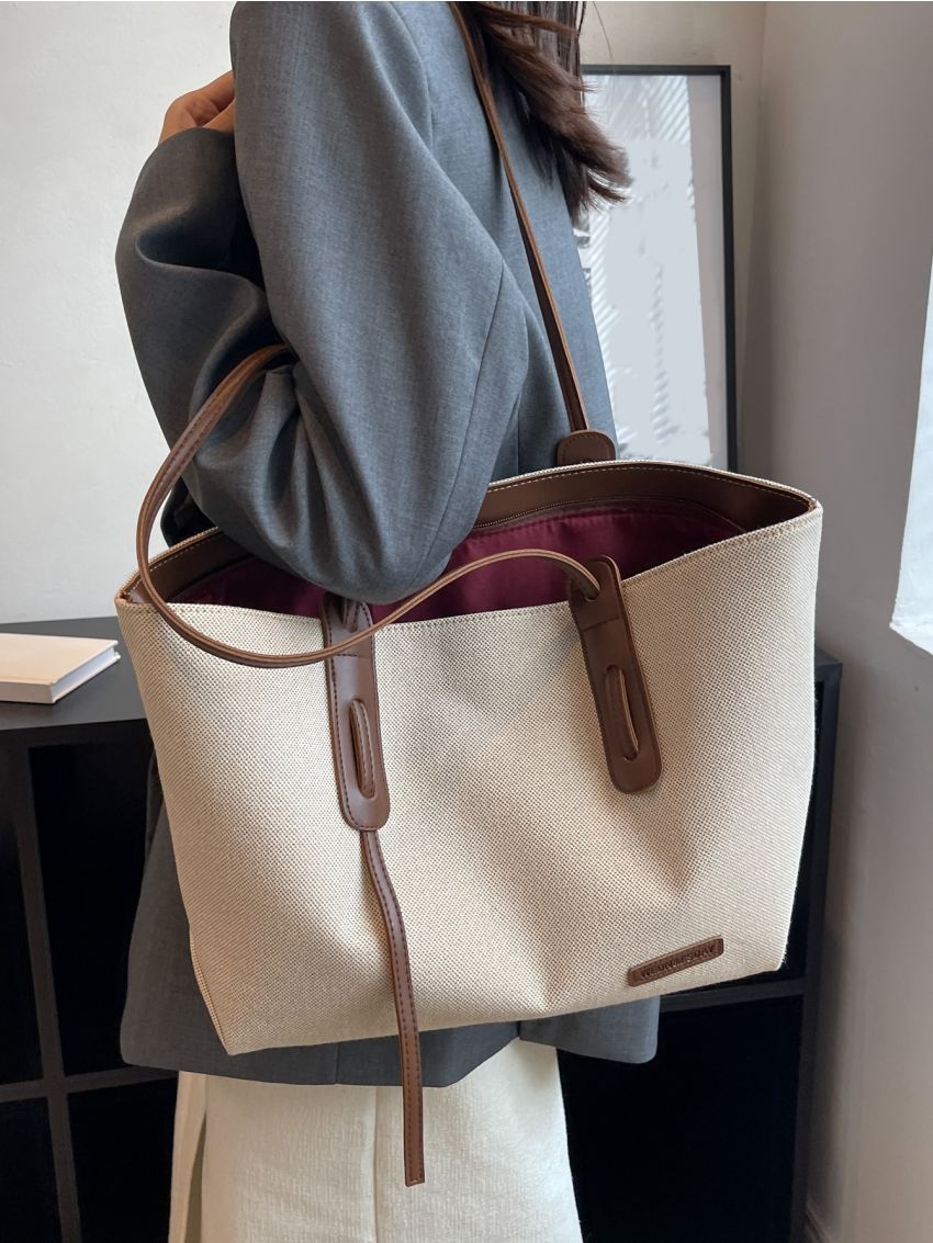 Letter Patch Decor Shoulder Tote Bag