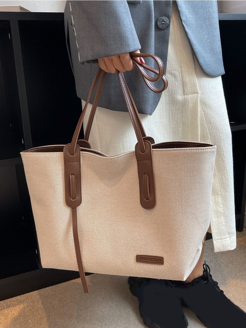 Letter Patch Decor Shoulder Tote Bag