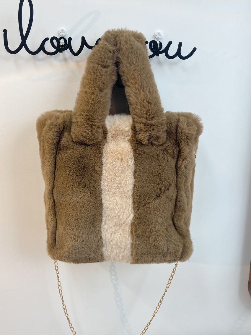 Colorblock Fluffy Square Bag