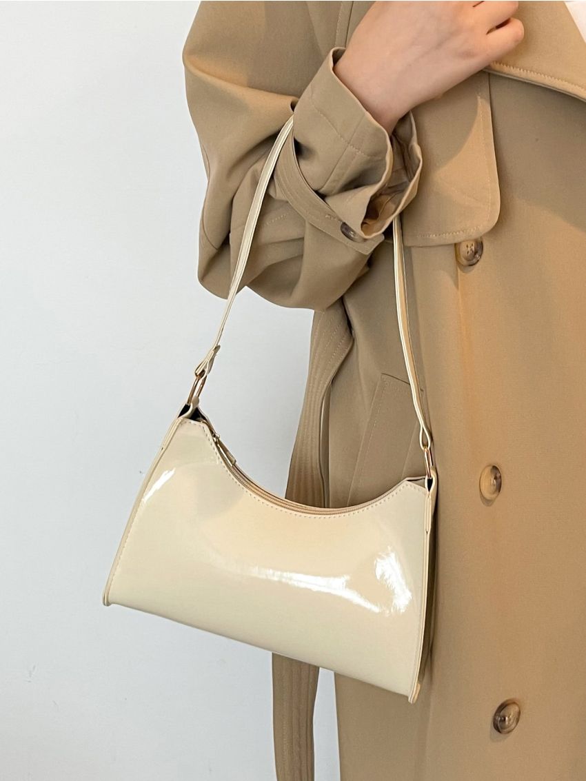 Minimalist Artificial Patent Leather Baguette Bag
