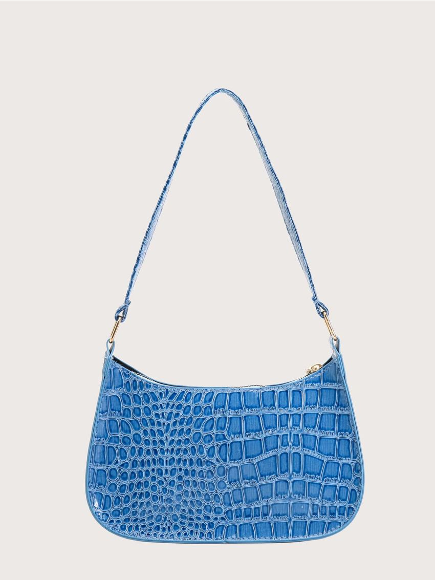 Crocodile Embossed Baguette Bag