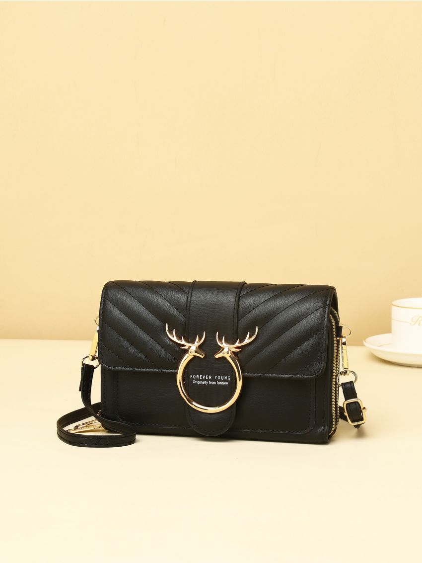 Letter Graphic Chevron Detail Elk Decor Flap Phone Wallet