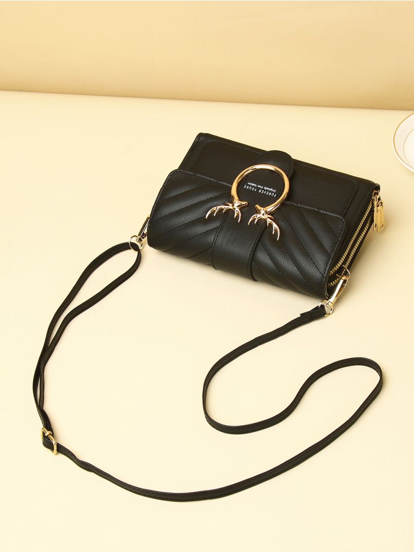 Letter Graphic Chevron Detail Elk Decor Flap Phone Wallet