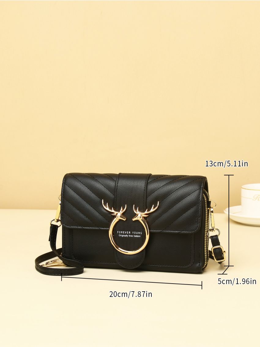 Letter Graphic Chevron Detail Elk Decor Flap Phone Wallet