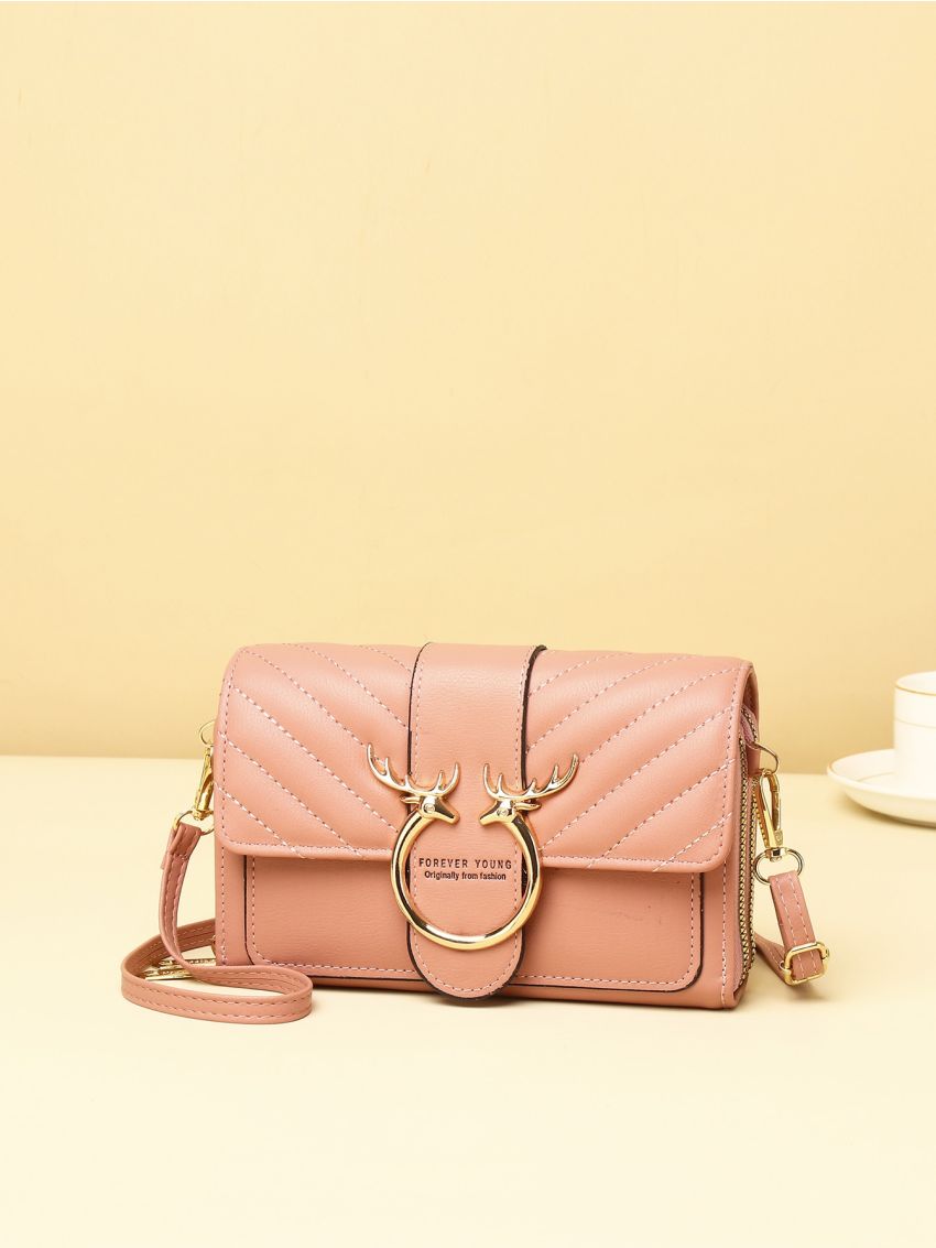 Letter Graphic Chevron Detail Elk Decor Flap Phone Wallet