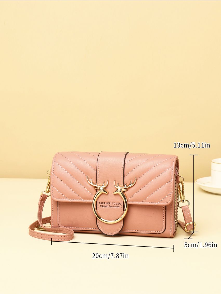 Letter Graphic Chevron Detail Elk Decor Flap Phone Wallet