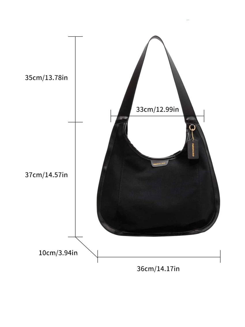 Letter Patch Detail Hobo Bag With Bag Charm