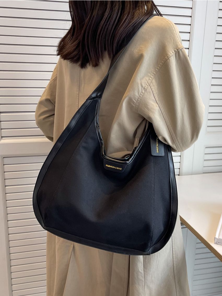 Letter Patch Detail Hobo Bag With Bag Charm