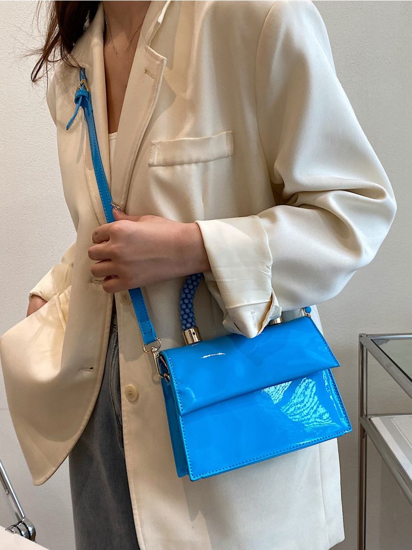 Mini Neon Pink Bead Decor Flap Square Bag