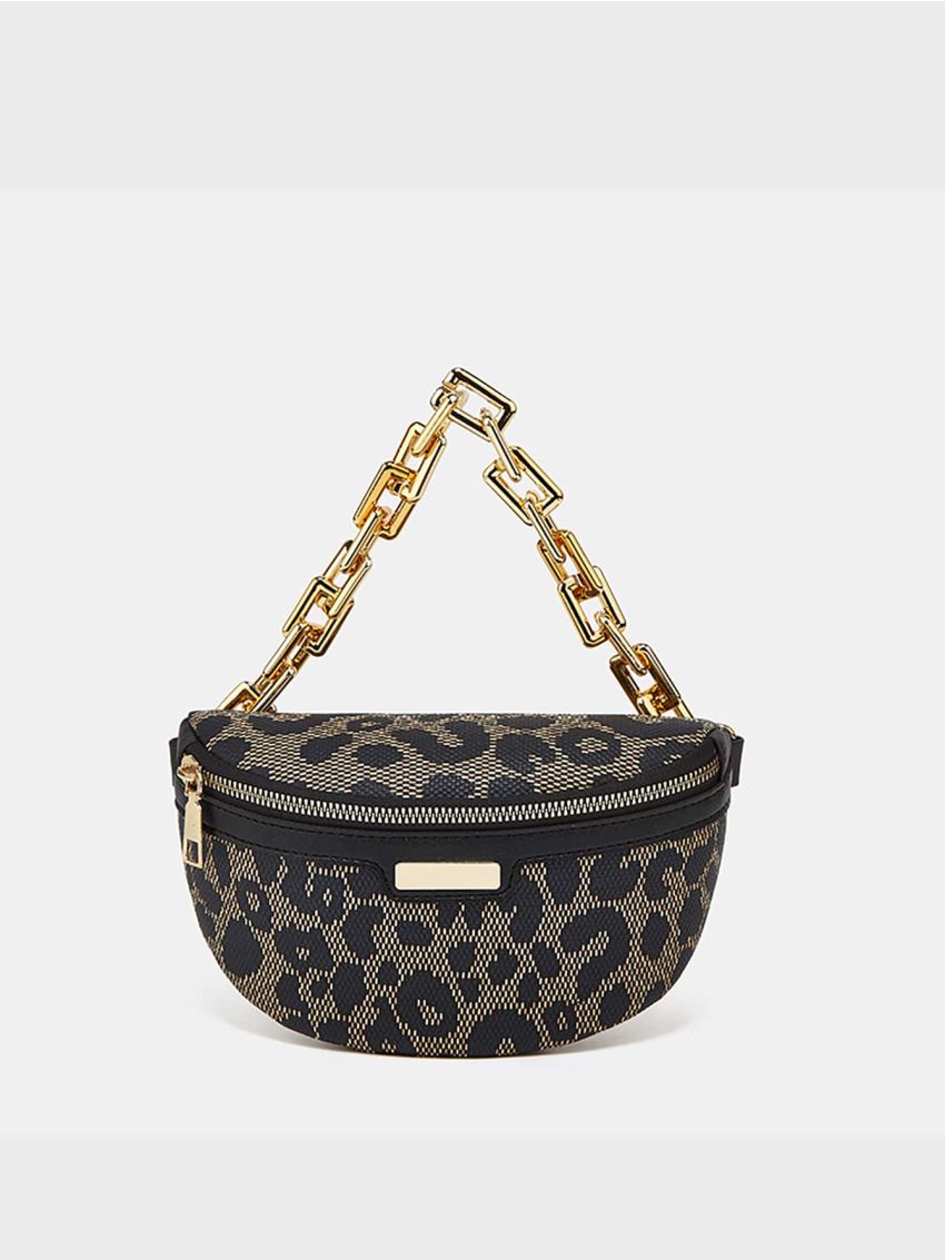 Leopard Pattern Chain Decor Fanny Pack Leopard Pattern Waist Bag, Geometric Pattern Fanny Pack, Fashion Zipper Chest Bag