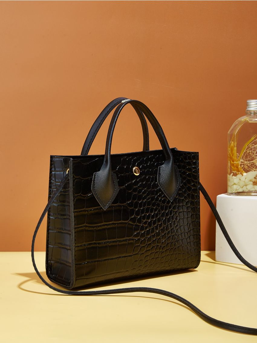 Crocodile Embossed Square Bag